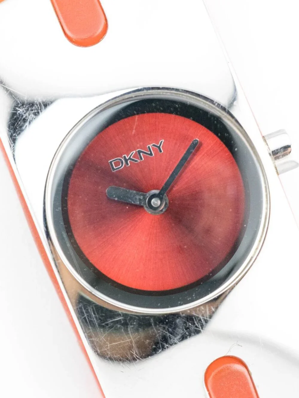 DKNY Orange Silicone Bangle Cuff Red Quartz Analog Women's Watch New Battery